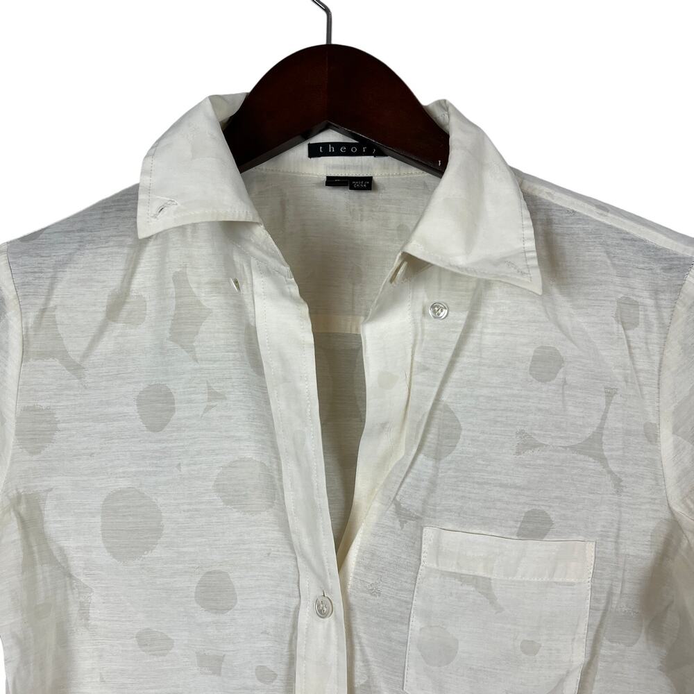 Theory Blouse Button Up Polka Dot Semi Sheer Print - S